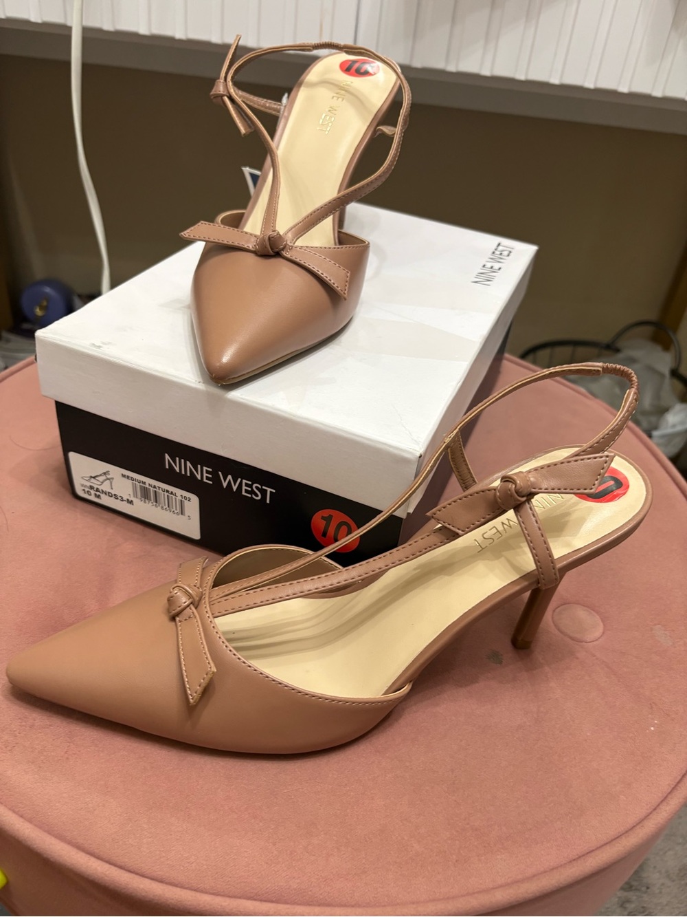 Nine West Nude/Tan Pointed-Toe Slingback Heels - Picture 3 of 5